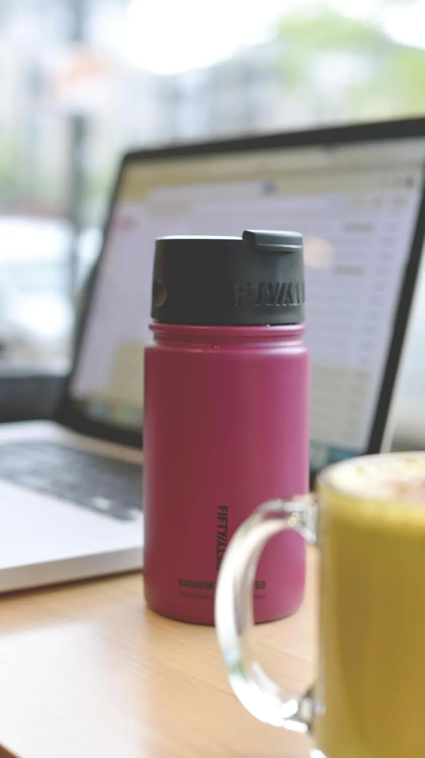 FIFTY/FIFTY 12oz, Double Wall Vacuum Insulated Café Water Bottle, Stainless Steel, Flip Cap w/ Wide Mouth, Cool Mint, 12oz/354ml