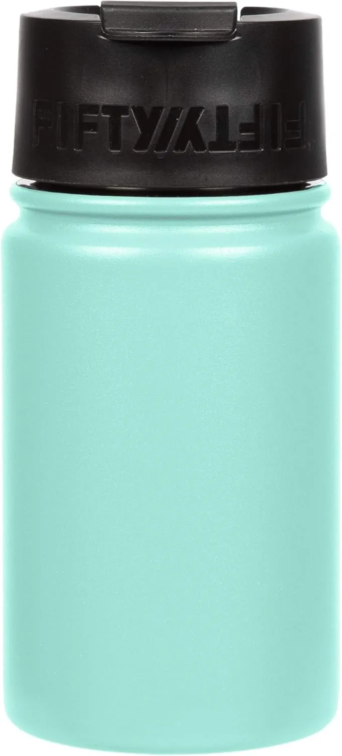 FIFTY/FIFTY 12oz, Double Wall Vacuum Insulated Café Water Bottle, Stainless Steel, Flip Cap w/ Wide Mouth, Cool Mint, 12oz/354ml