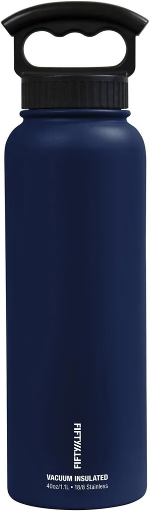 Fifty/Fifty 40oz, Sport Double Wall Vacuum Insulated Water Bottle, Stainless Steel, 3 Finger Cap w/ Wide Mouth, Navy, Navy, 40 oz.