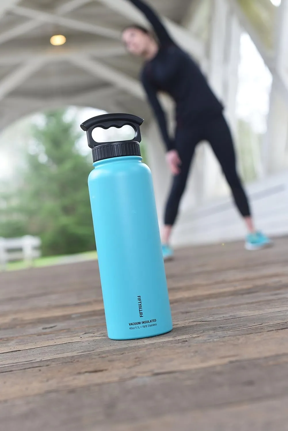 Fifty/Fifty 40oz, Sport Double Wall Vacuum Insulated Water Bottle, Stainless Steel, 3 Finger Cap w/ Wide Mouth, Navy, Navy, 40 oz.