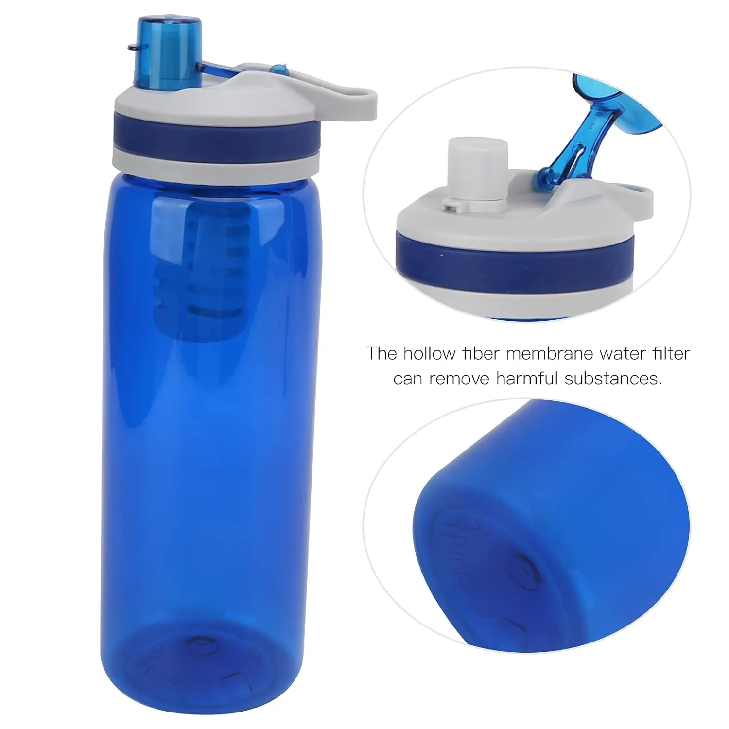 Filtered Water Bottle, Water Filter Bottle 770ml ABS Water Bottle with Filter with Lid for Camping Hiking (#1)