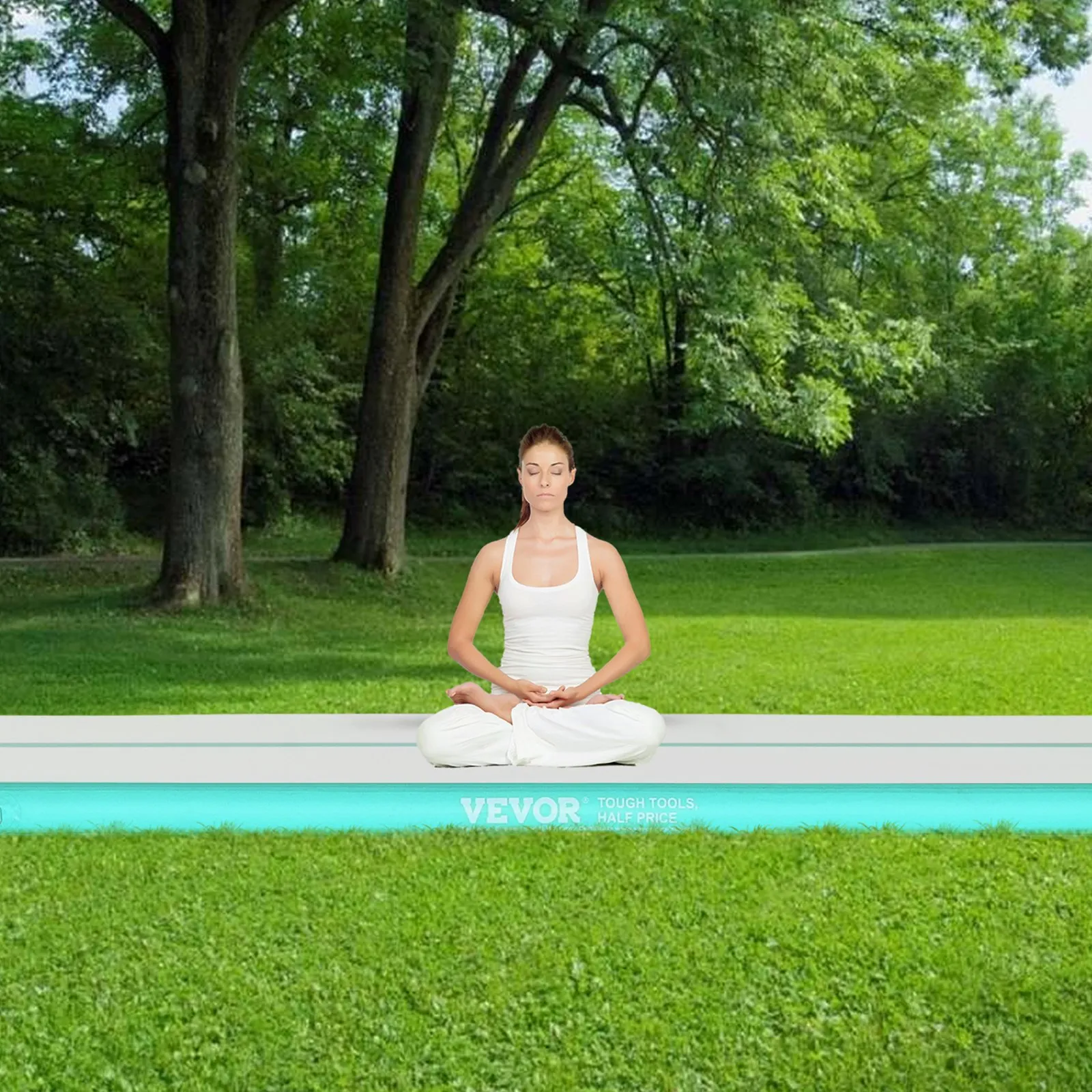 (FINAL PRICES ARE LOWER ON OUR SITE!) VEVOR Gymnastics Air Mat, 4 inch Thickness Inflatable Gymnastics Tumbling Mat, Tumble Track with Electric Pump, Training Mats for Home Use/Gym/Yoga/Cheerleading/Beach/Park/Water, 20 ft, Mint Green