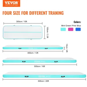 (FINAL PRICES ARE LOWER ON OUR SITE!) VEVOR Gymnastics Air Mat, 4 inch Thickness Inflatable Gymnastics Tumbling Mat, Tumble Track with Electric Pump, Training Mats for Home Use/Gym/Yoga/Cheerleading/Beach/Park/Water, 20 ft, Mint Green