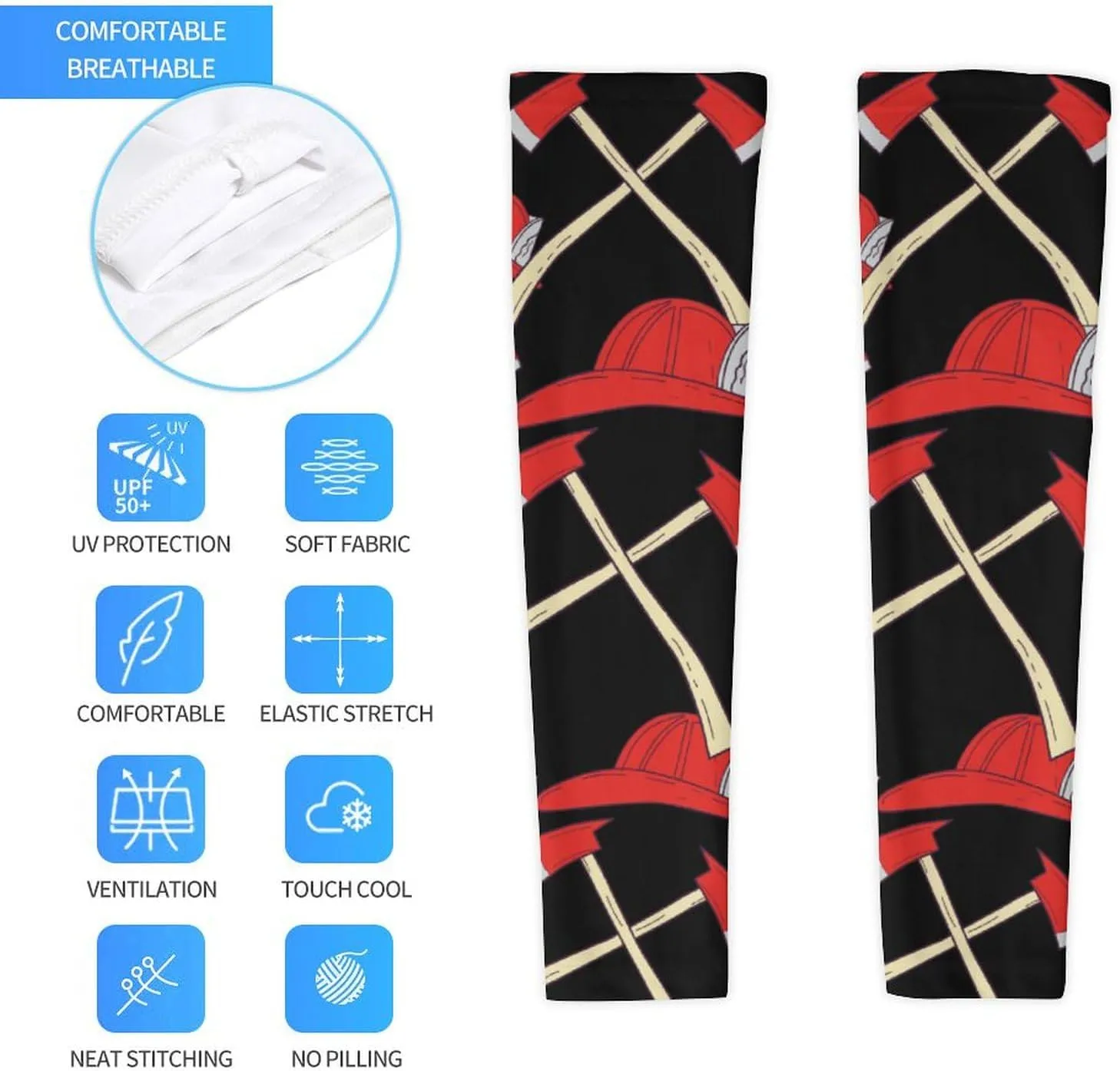 Fire Axe Firefighter Cooling Arm Sleeves for Men Women UV Sun Protection Golf Sports Compression