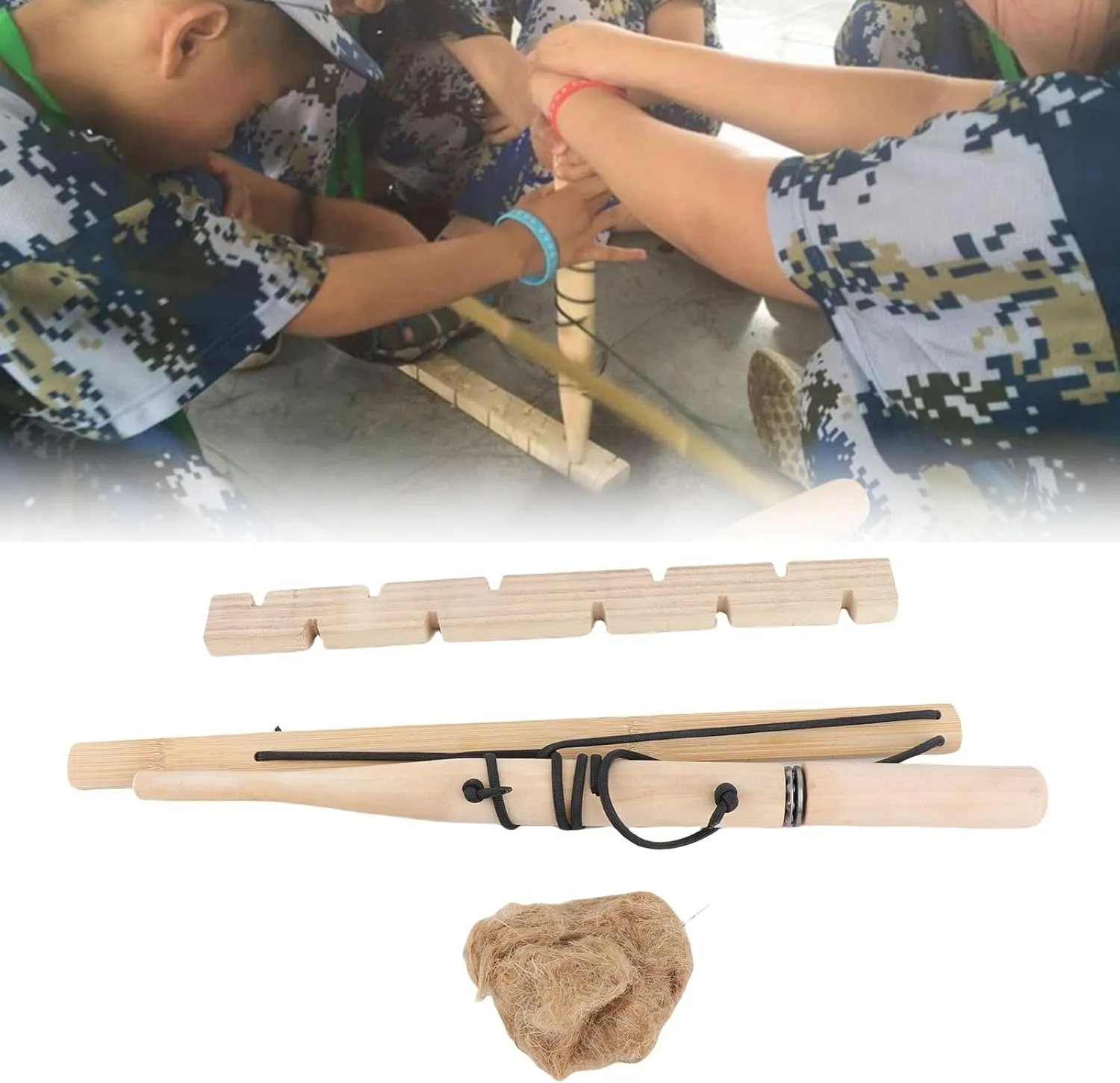 Fire Making Tool Set, Wood Drilling Survival Accessory Outdoor Emergency Fire Tool Kit for Camping, Hiking, One Person Use