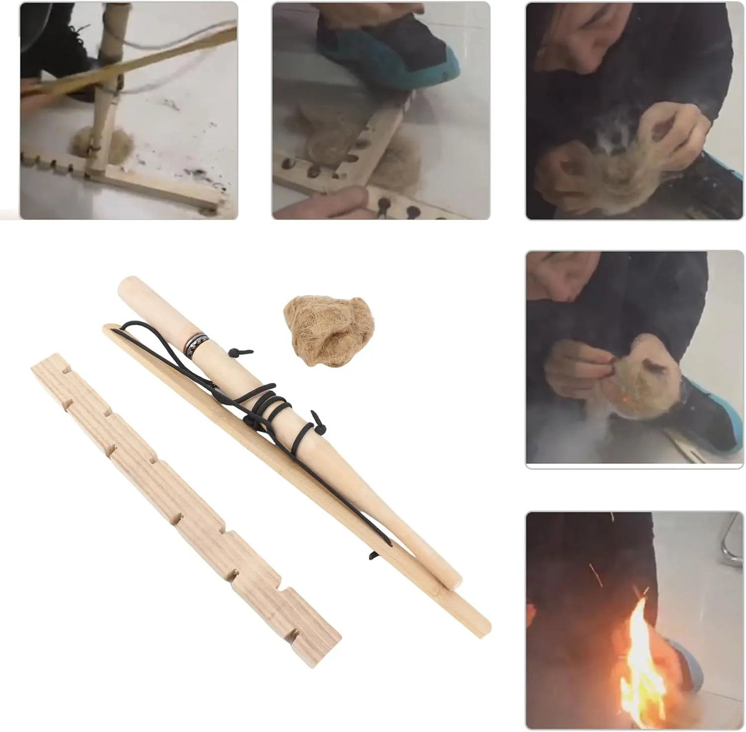 Fire Making Tool Set, Wood Drilling Survival Accessory Outdoor Emergency Fire Tool Kit for Camping, Hiking, One Person Use