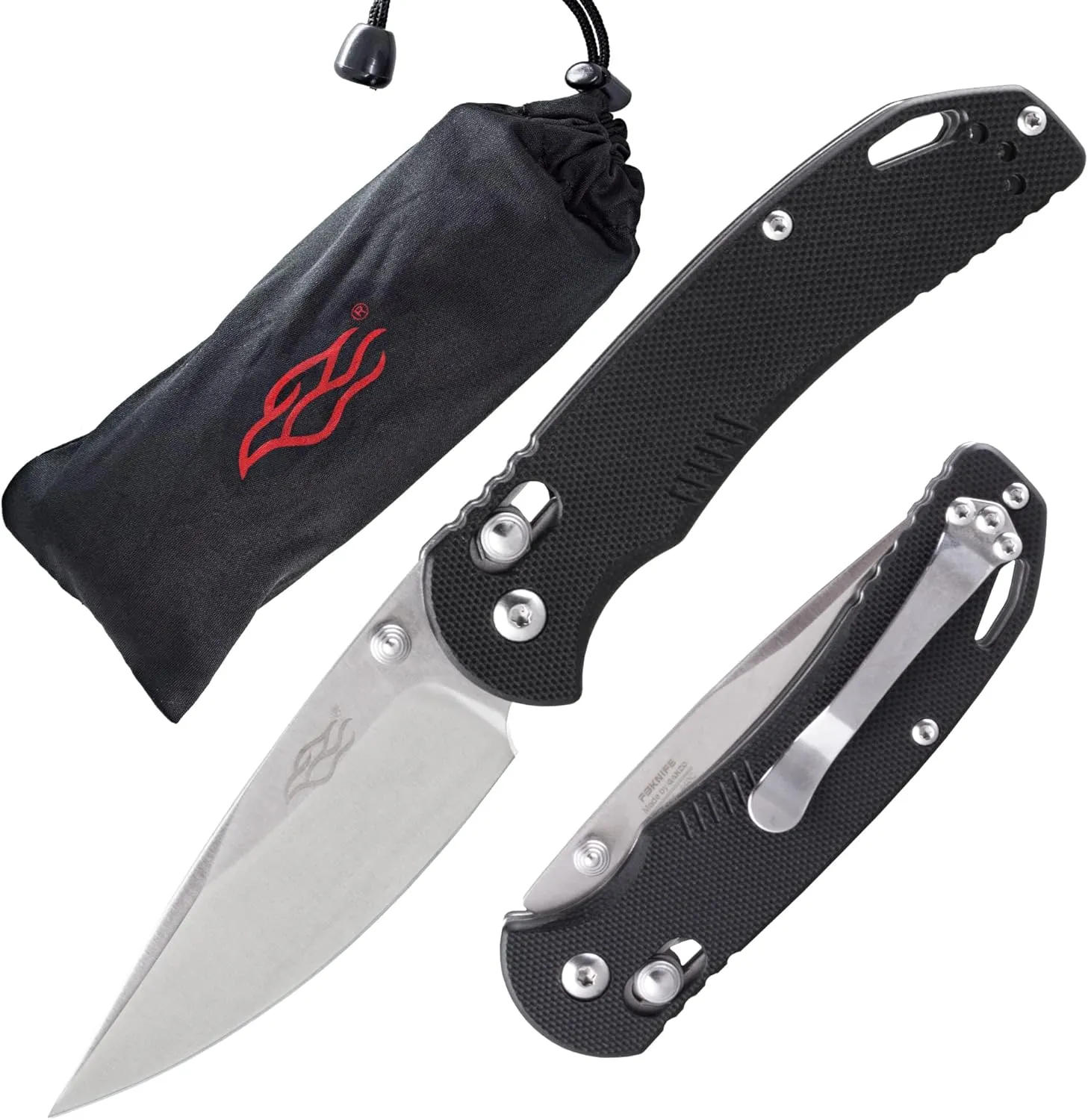 Firebird GANZO F753M1 Pocket Folding Knife G-10 Anti-Slip Handle with Clip 440C Stainless Steel Blade Camping Fishing Outdoor Folder EDC Knife (Black)