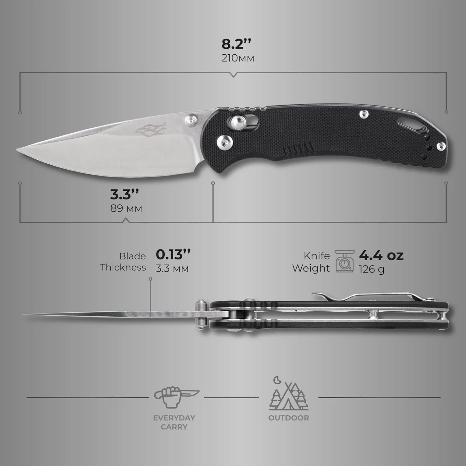 Firebird GANZO F753M1 Pocket Folding Knife G-10 Anti-Slip Handle with Clip 440C Stainless Steel Blade Camping Fishing Outdoor Folder EDC Knife (Black)