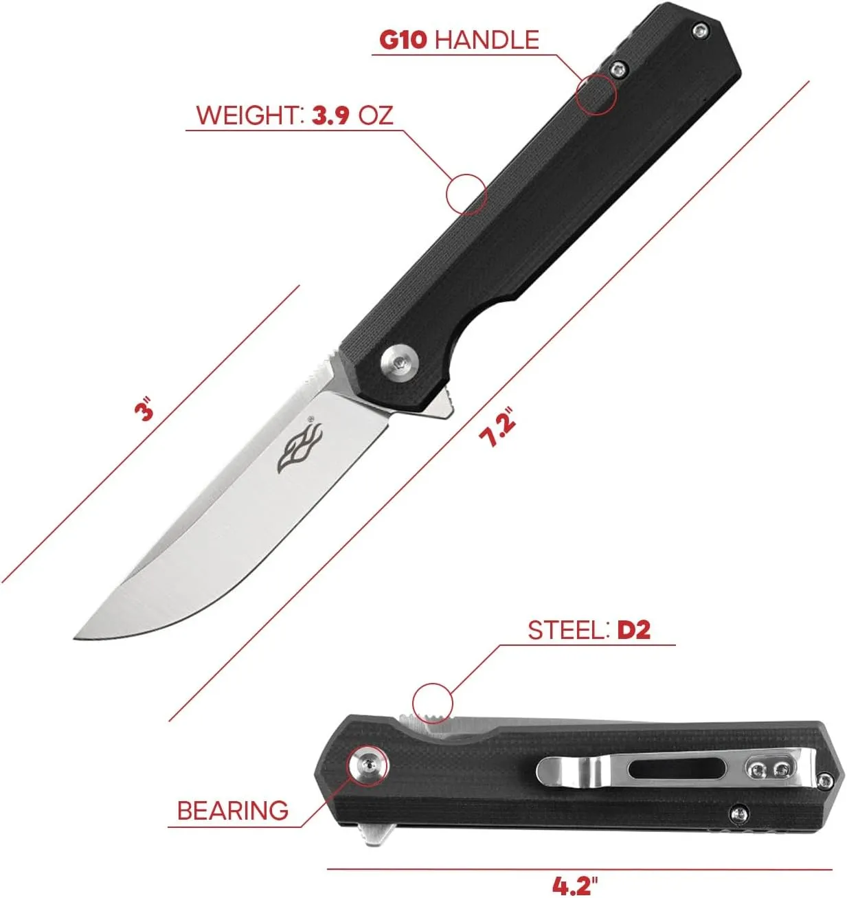 Firebird GANZO FH11S-GB Pocket Folding Knife D2 Steel Blade G10 Anti-Slip Handle with Clip Hunting Fishing Camping Gear Outdoor Folder EDC Pocket Knife (Green)