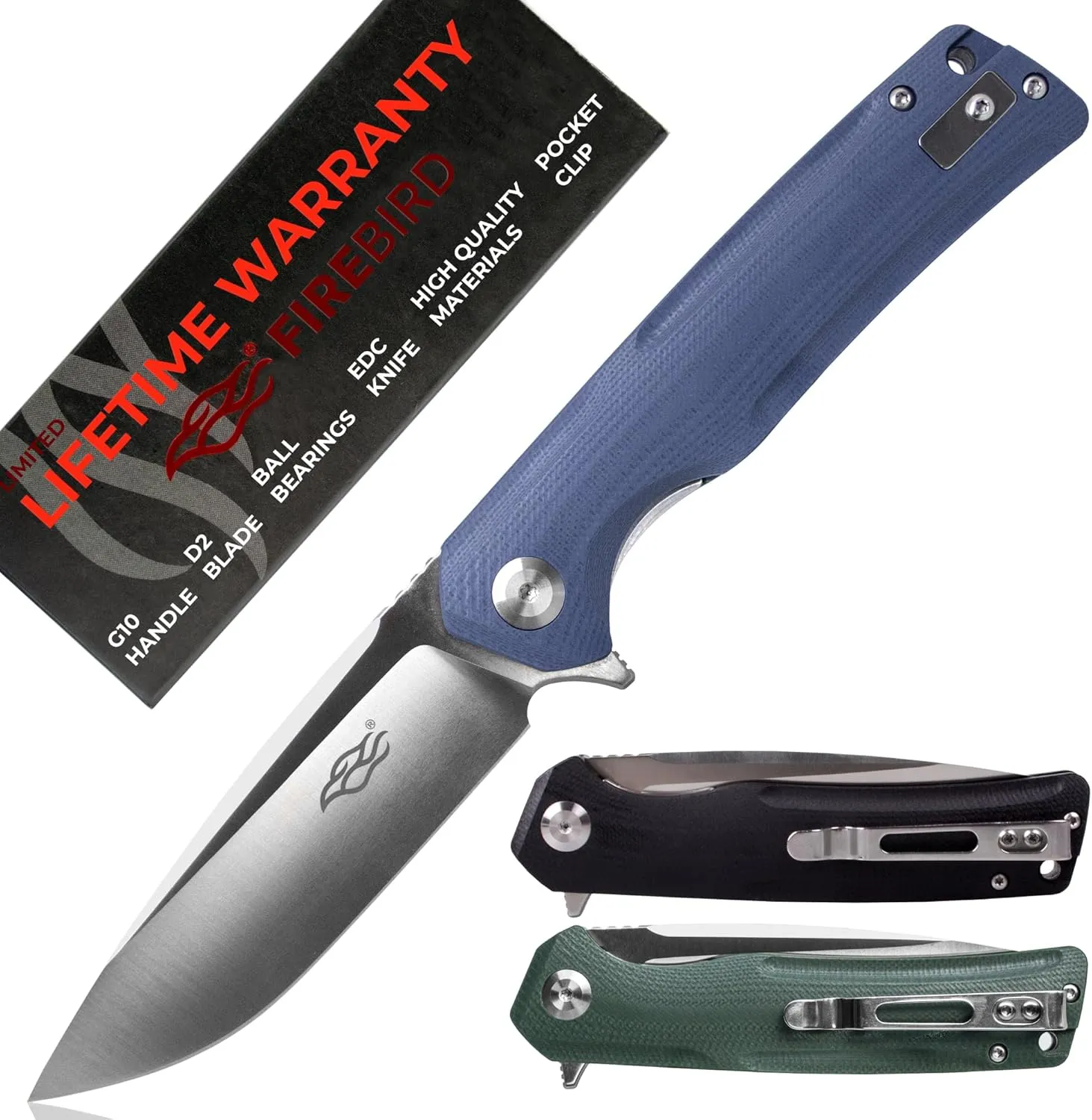 Firebird GANZO FH91-GY Ball Bearing Pocket Folding Knife D2 Steel Blade Ergonomic G10 Anti-Slip Handle with Clip Camping Fishing Hunting Outdoor Flipper EDC Pocket Knife (Gray)