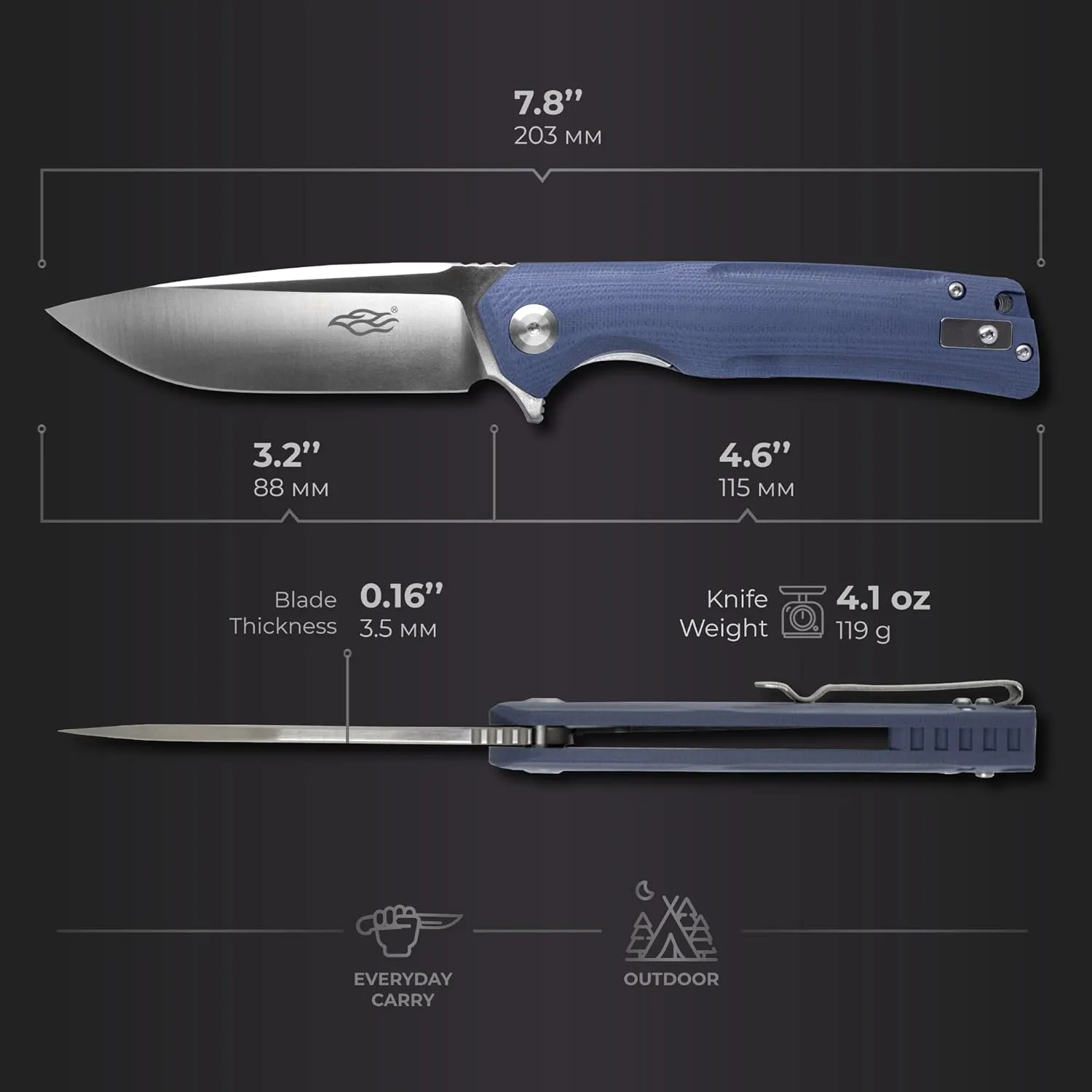 Firebird GANZO FH91-GY Ball Bearing Pocket Folding Knife D2 Steel Blade Ergonomic G10 Anti-Slip Handle with Clip Camping Fishing Hunting Outdoor Flipper EDC Pocket Knife (Gray)