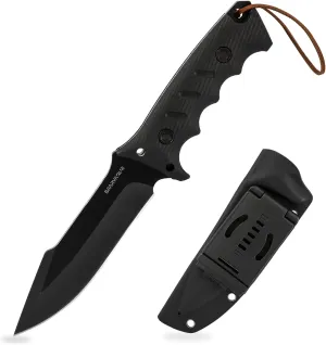 Fixed Blade Knife Full Tang with Kydex Sheath - Heavy Duty Outdoor Tactical Hunting Bushcraft Knives for Camping Adjustable Belt Clip (Heavygrip 4F)