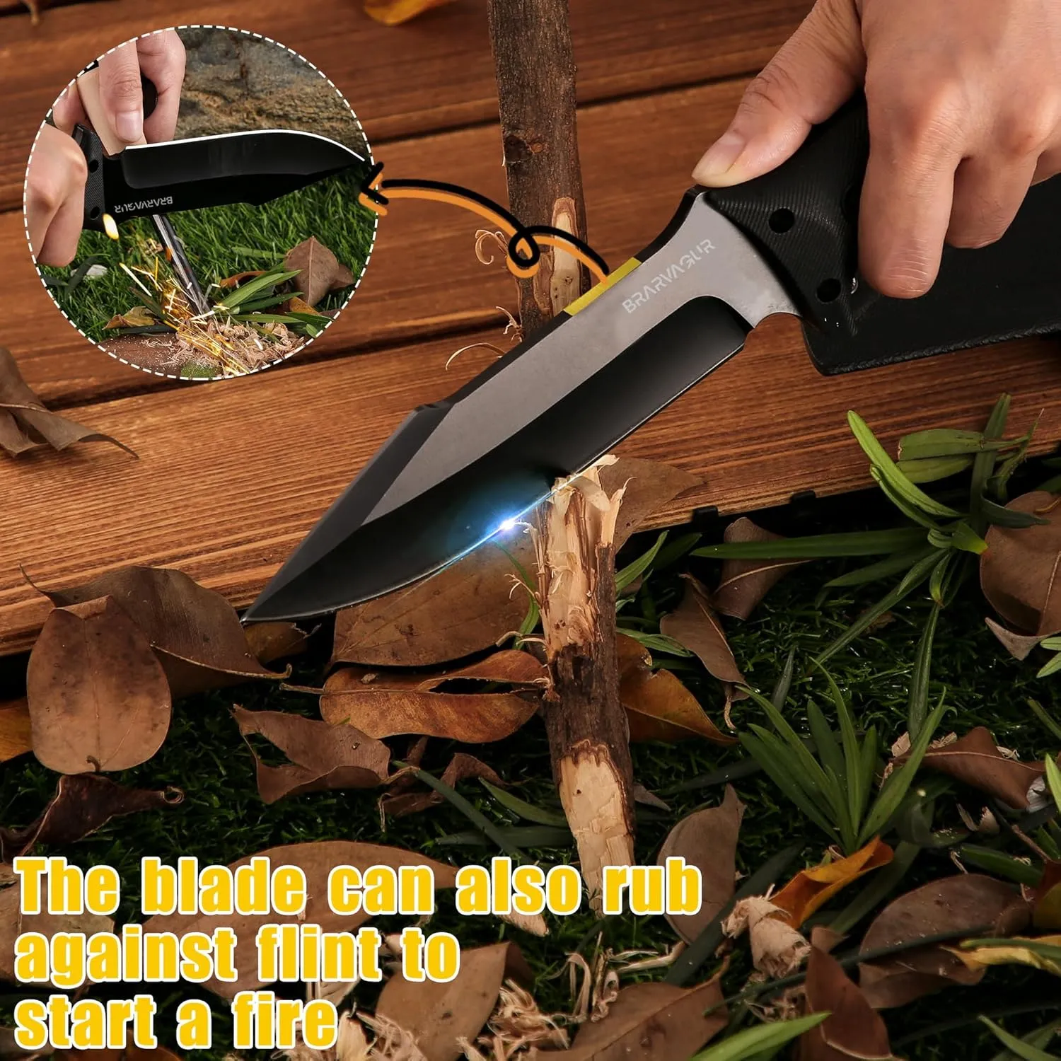 Fixed Blade Knife Full Tang with Kydex Sheath - Heavy Duty Outdoor Tactical Hunting Bushcraft Knives for Camping Adjustable Belt Clip (Heavygrip 4F)