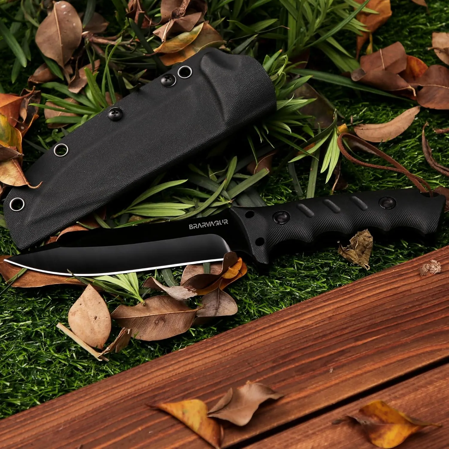 Fixed Blade Knife Full Tang with Kydex Sheath - Heavy Duty Outdoor Tactical Hunting Bushcraft Knives for Camping Adjustable Belt Clip (Heavygrip 4F)