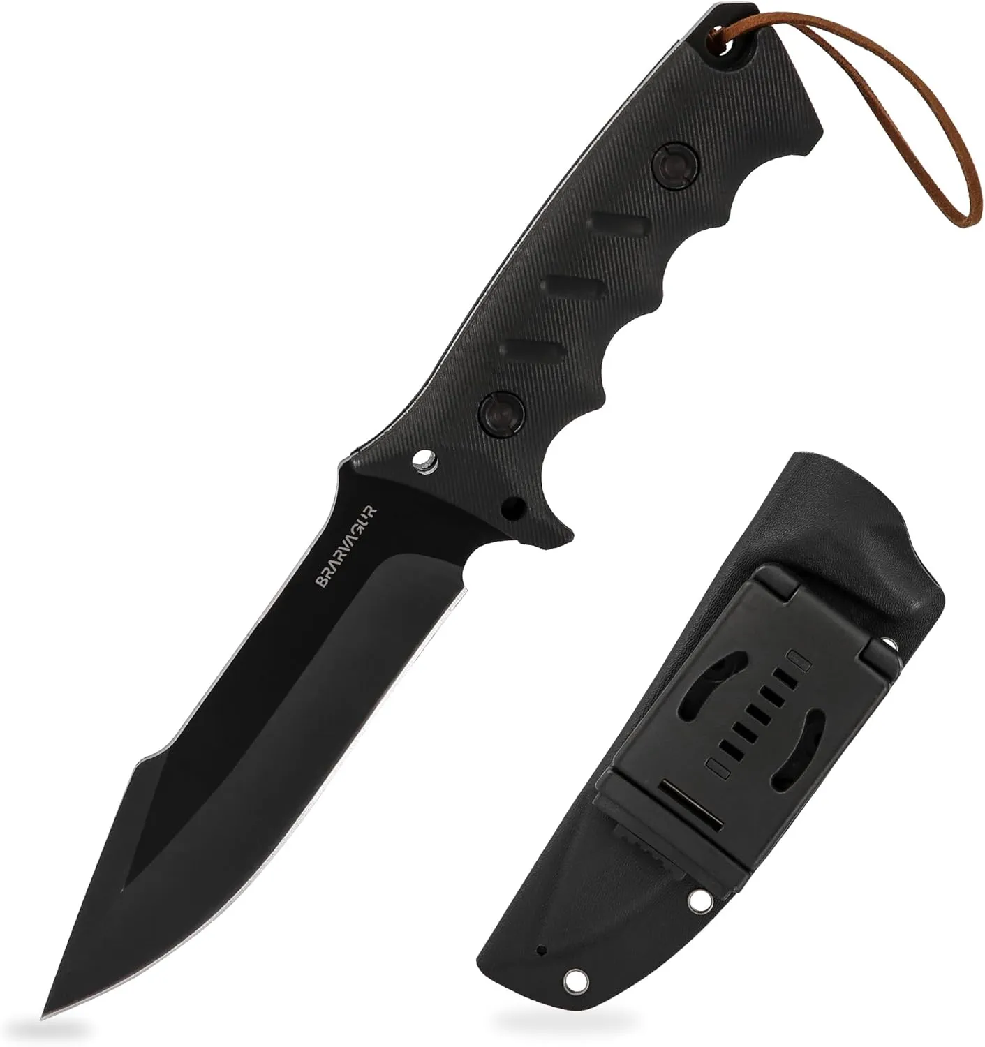 Fixed Blade Knife Full Tang with Kydex Sheath - Heavy Duty Outdoor Tactical Hunting Bushcraft Knives for Camping Adjustable Belt Clip (Heavygrip 4F)