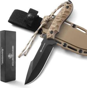 Fixed Blade Knife with Sheath, 5.04" Blade in 5cr14mov Steel, Tactical for Men, Survival Knife with ABS Handle,Full Tang Design Khaki-Black