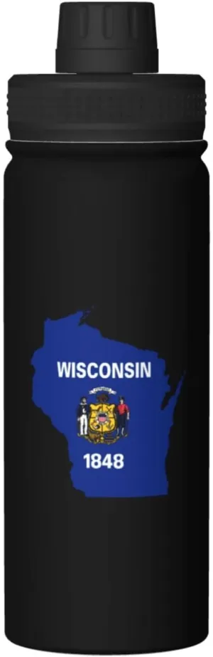 Flag Map of Wisconsin Water Bottle 18OZ Stainless Steel Insulated Water Bottles With Spout Lid Sports Keep Cold and Hot Water Bottle For Biking Hiking