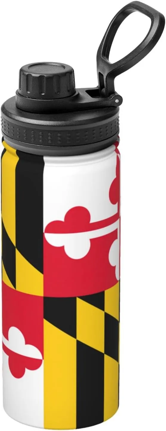 Flag of Maryland Sports Insulated Water Bottle - Premium 18 oz. Stainless Steel Hydration Bottle for Outdoor Enthusiasts