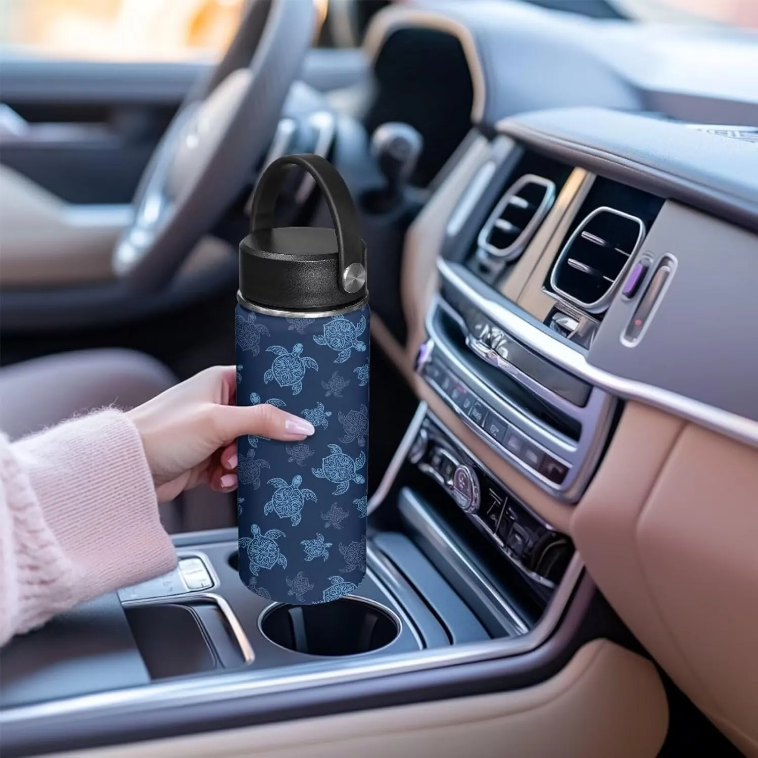 Flask Wide Mouth Bottle for Hot and Cold Drink Coffee Blue Sea Turtle Travel Coffee Flask for Outdoor Sports Stainless Steel Sports Automotive Travel Mug