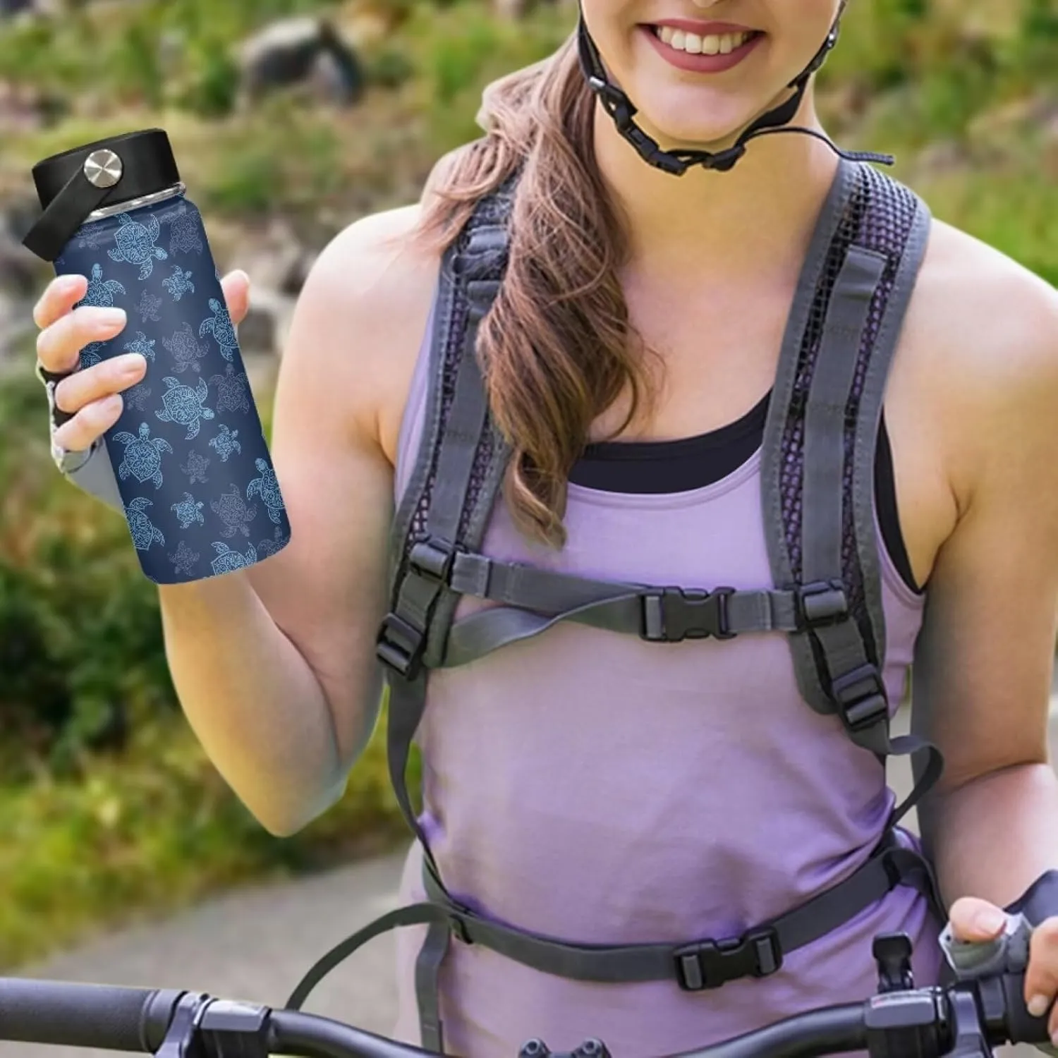 Flask Wide Mouth Bottle for Hot and Cold Drink Coffee Blue Sea Turtle Travel Coffee Flask for Outdoor Sports Stainless Steel Sports Automotive Travel Mug