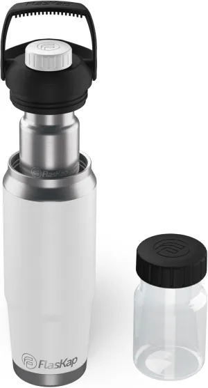 Flaskap FreePour Starter System: 6oz Tumbler Attachment and 26oz Cup Holder Friendly Bottle, Removable Stainless, and Plastic Well