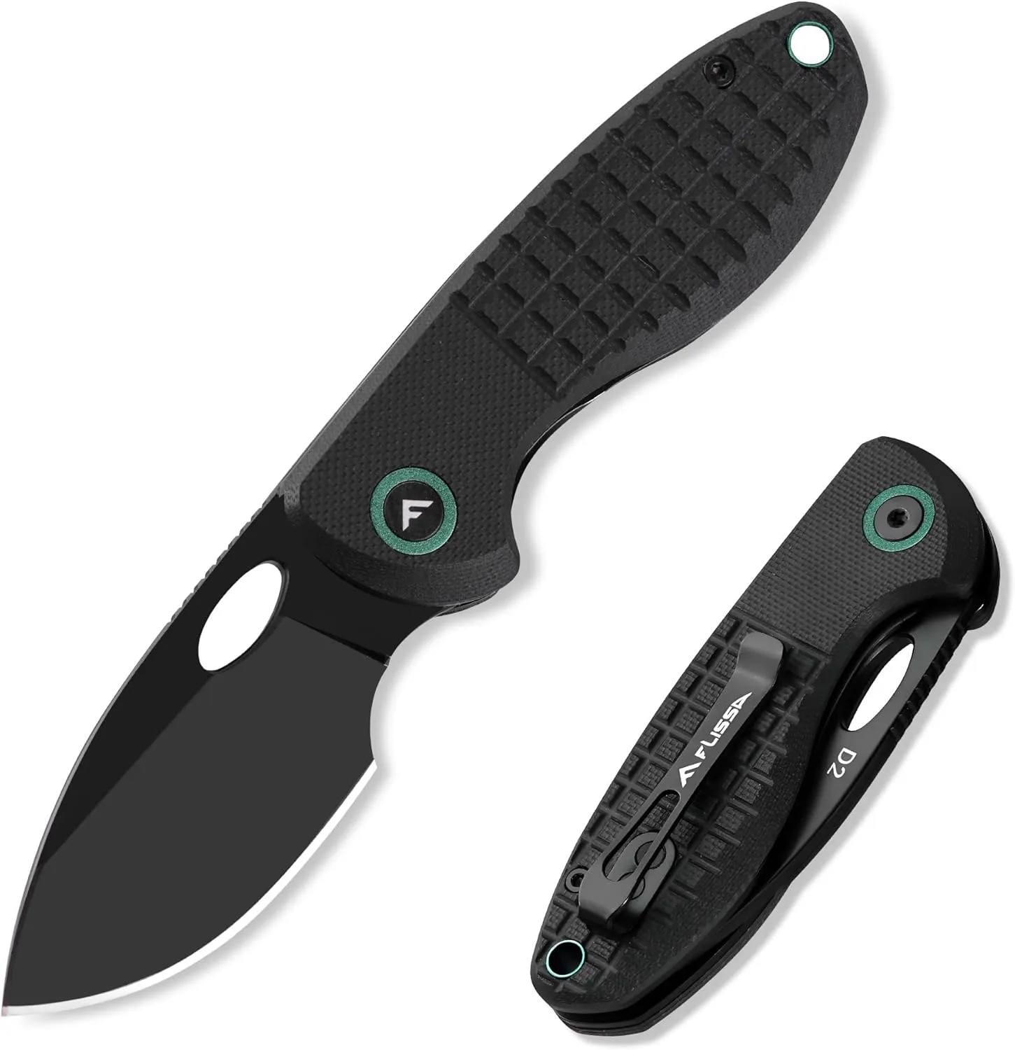 FLISSA Small Folding Pocket Knife, 2.4" D2 Steel Blade EDC Knife with Pocket Clip and G10 Handle, Liner Lock Knives for Men & Women, Sharp Knives for Camping, Hiking, Hunting, Everyday Use
