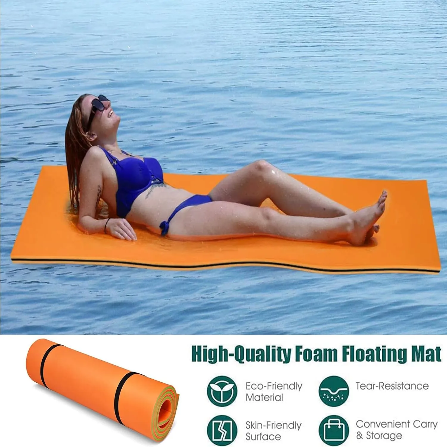 Floating Water Pad Mat,Floating Pad for Lake, Bouncy Tear-Resistant 3-Layer XPE Foam, Roll-Up Floating Island River Rafts for Pool Lake Ocean