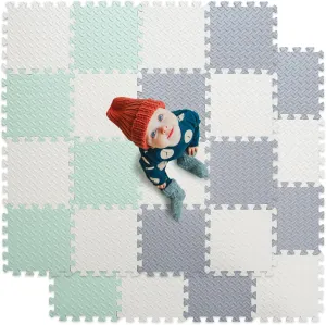 Foam Floor Mats for Kids, 12 x 12 Inch 16 Tiles 0.4" Thickness Foam Play Mat, Non-Toxic Square Interlocking Floor Mats Rubber Baby Play Mat for Toddlers(White/Gray/Bean Green)