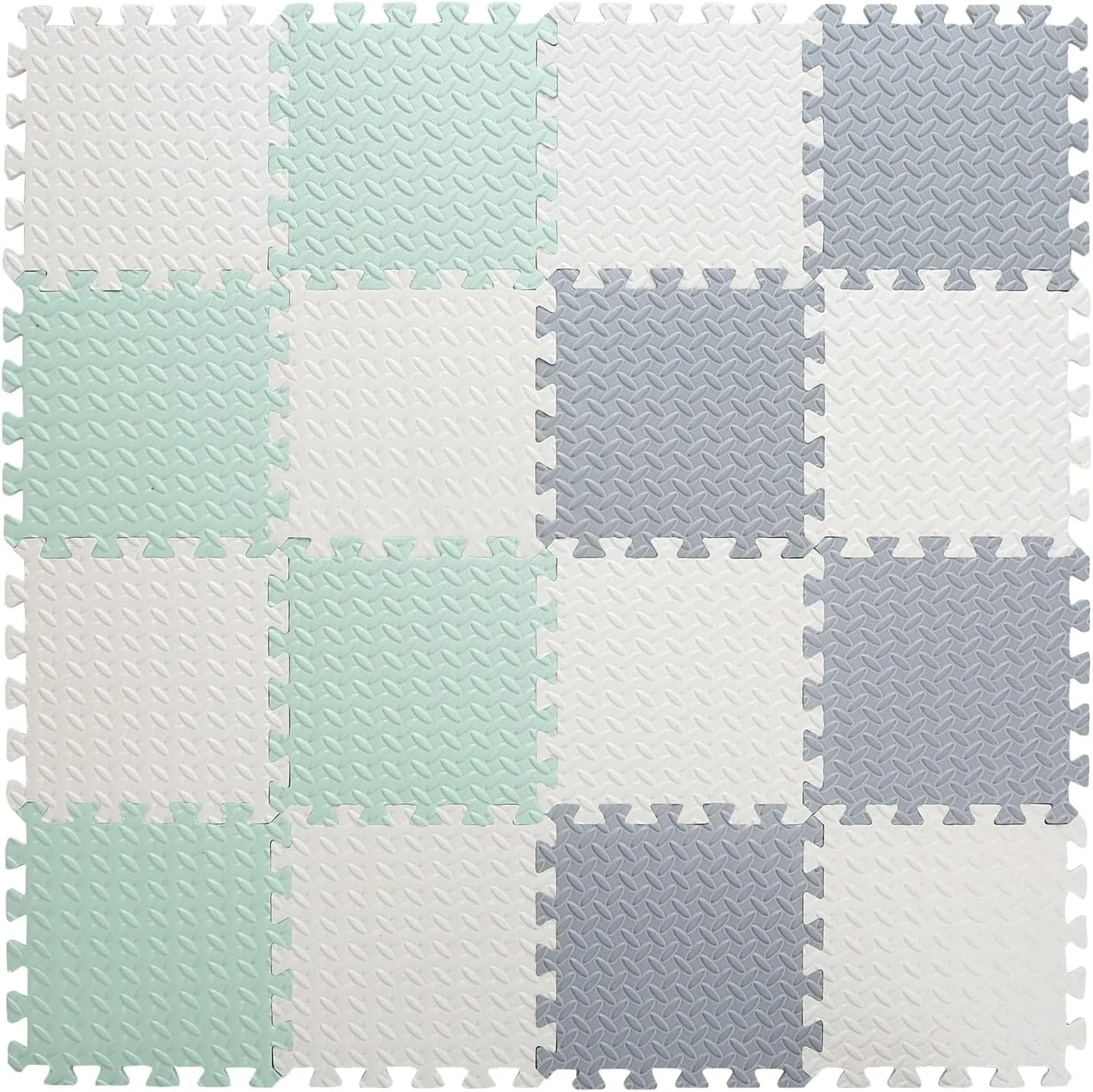 Foam Floor Mats for Kids, 12 x 12 Inch 16 Tiles 0.4" Thickness Foam Play Mat, Non-Toxic Square Interlocking Floor Mats Rubber Baby Play Mat for Toddlers(White/Gray/Bean Green)
