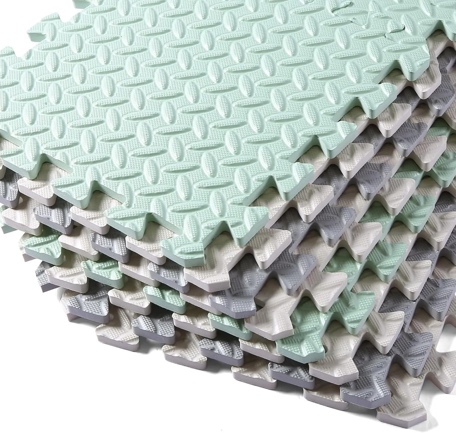 Foam Floor Mats for Kids, 12 x 12 Inch 16 Tiles 0.4" Thickness Foam Play Mat, Non-Toxic Square Interlocking Floor Mats Rubber Baby Play Mat for Toddlers(White/Gray/Bean Green)