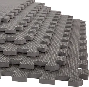 Foam Flooring Tiles 12-Pack Interlocking EVA Foam Pieces Non-Toxic Floor Padding for Playroom, Gym, or Basement by Stalwart (Gray)