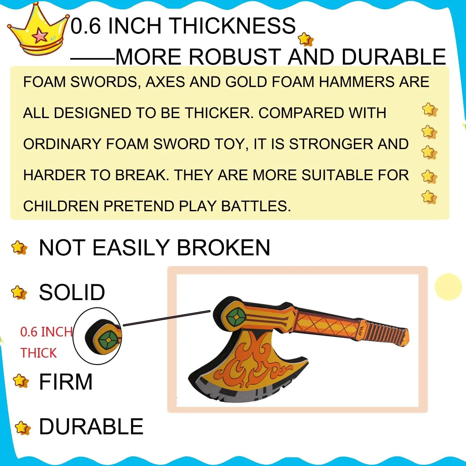 Foam Swords Weapons Toy for Boys - 17 inch Foam Sword Axe and Hammer Pack - Kids Pretend Playset