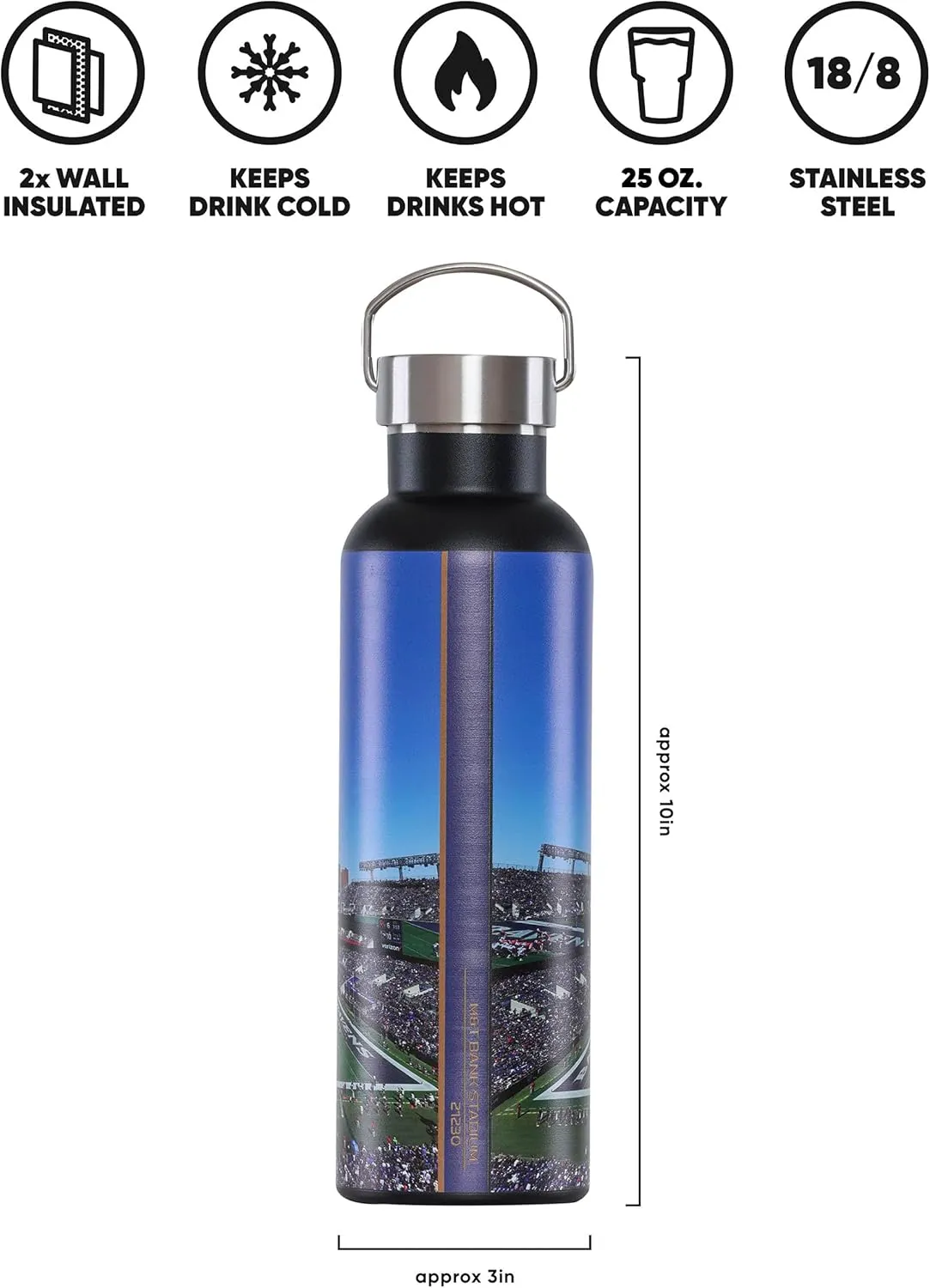foco NFL unisex-adult NFL Team Logo 25oz Insulated Stainless Steel Travel Home Field Hydration Bottle