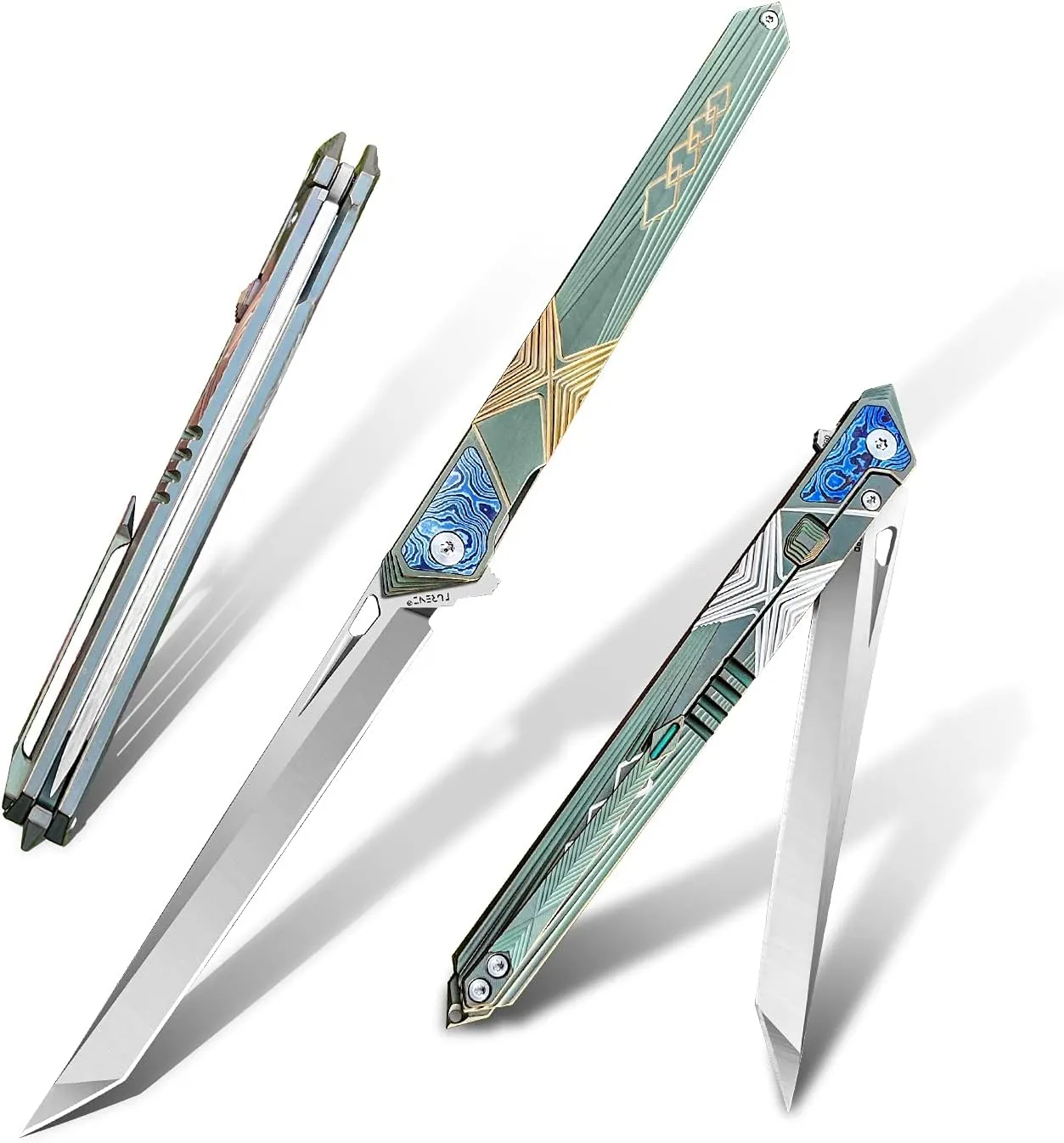folding knife belt clip, M390 steel blade, outdoor camping knife, portable pocket knife titanium handle lightweight EDC men's pocket knife belt sheath