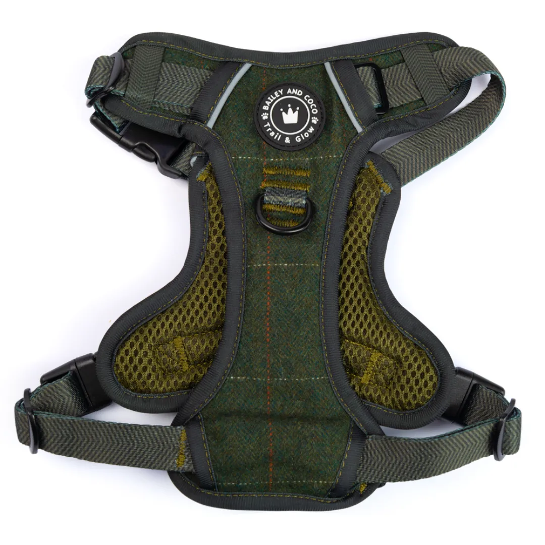 Forest Tweed Dog Harness – Stylish, Adjustable & Reflective