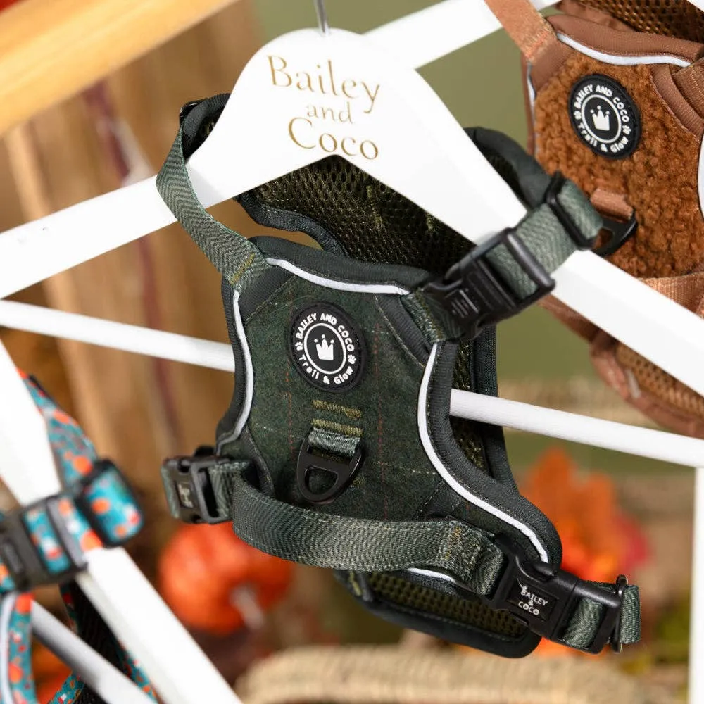 Forest Tweed Dog Harness – Stylish, Adjustable & Reflective