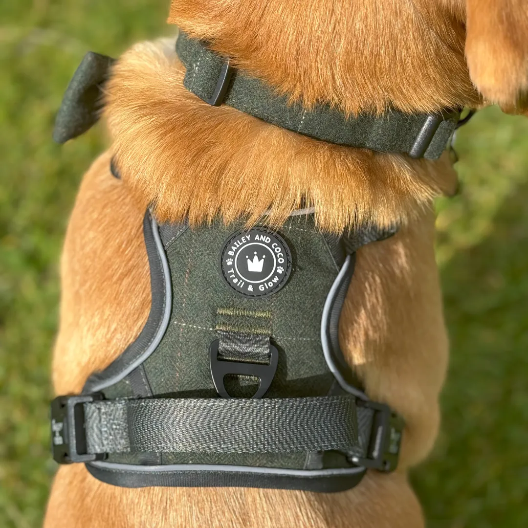 Forest Tweed Dog Harness – Stylish, Adjustable & Reflective