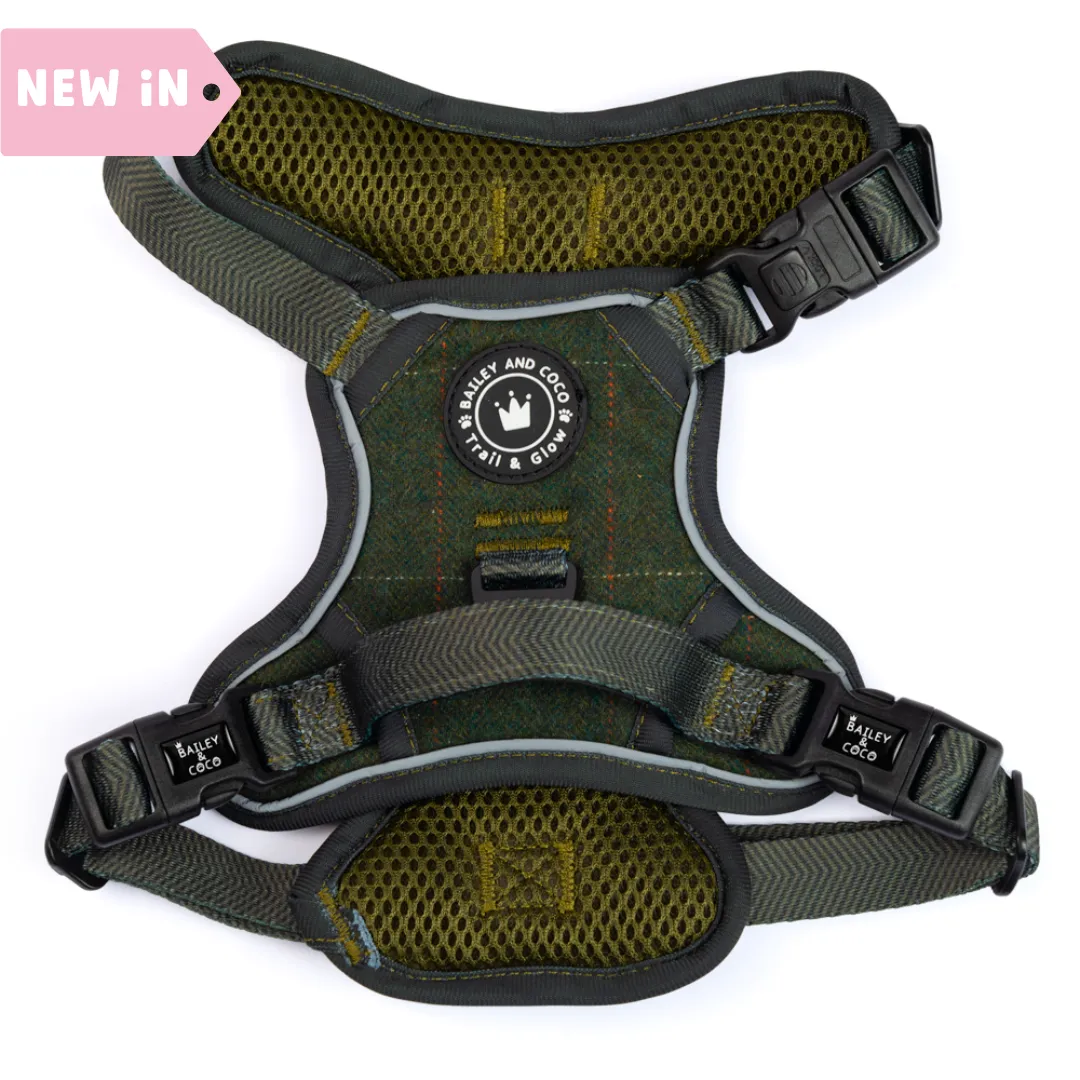 Forest Tweed Dog Harness – Stylish, Adjustable & Reflective