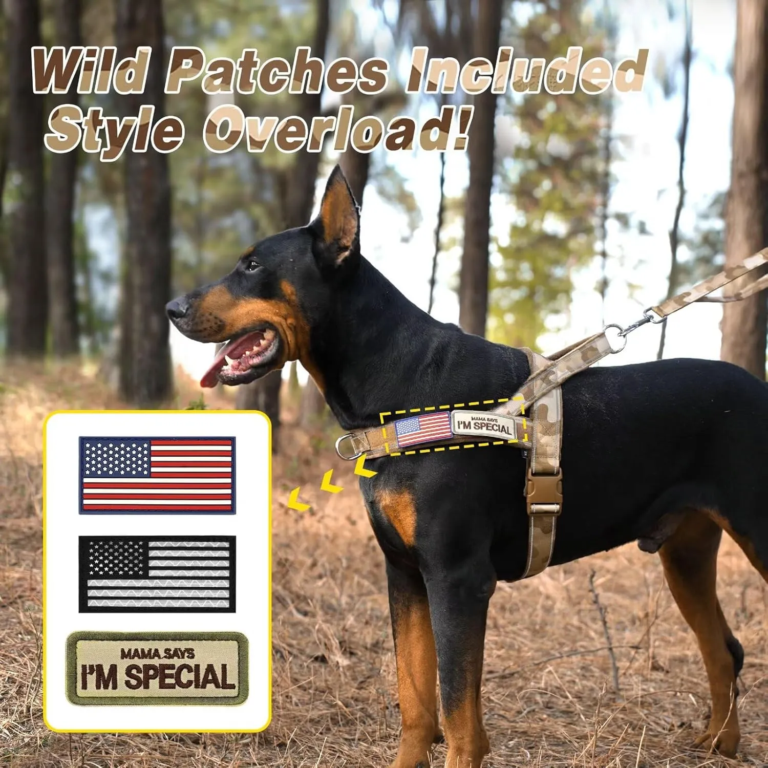 Forestpaw No Pull Dog Harness - Soft Flannel Padded Tactical Dog Vest Harness with Quick Release Buckle, Adjustable Reflective Pet Harness for Small Medium Dogs Walking Training,Brown Camouflage S