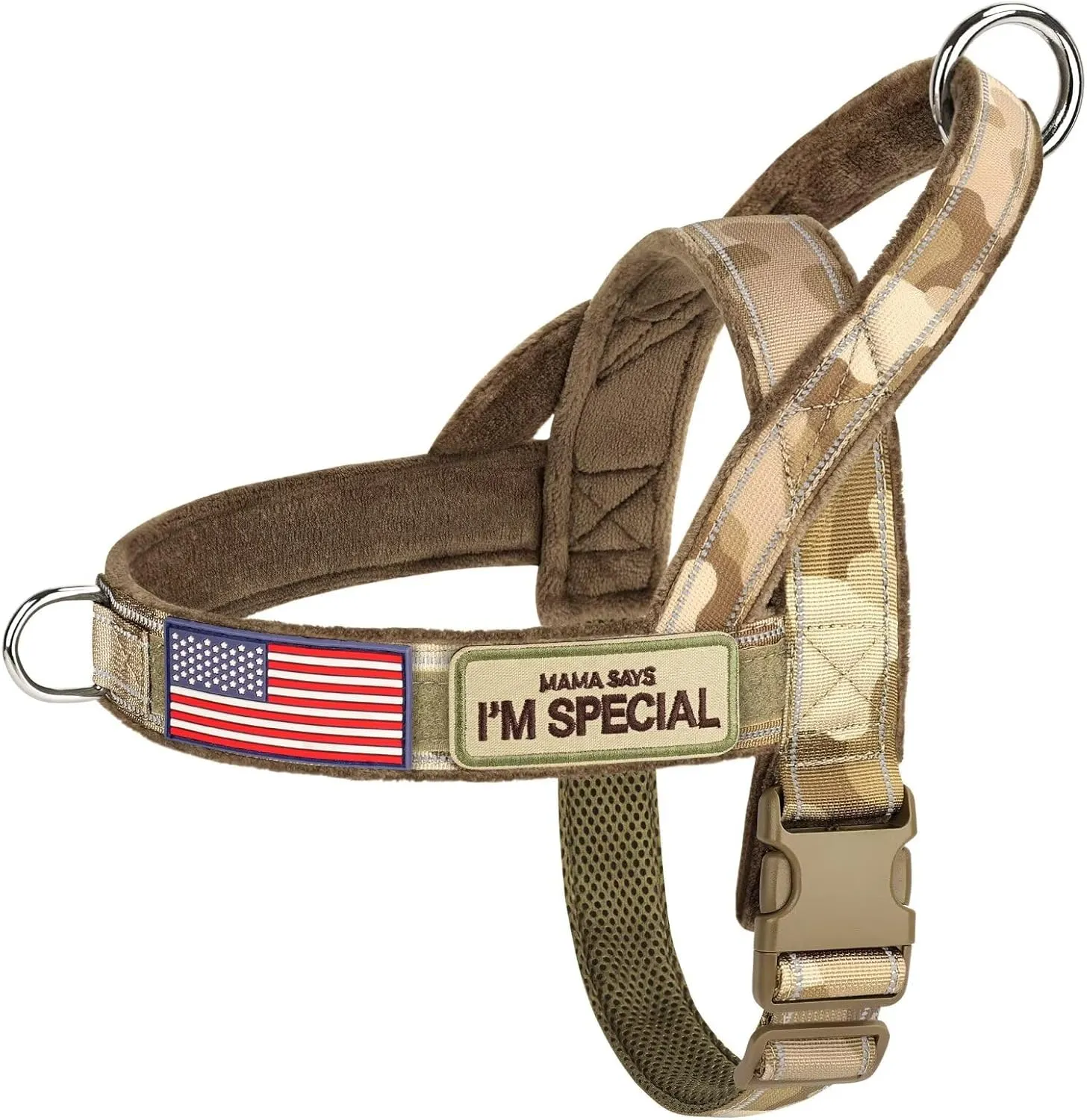 Forestpaw No Pull Dog Harness - Soft Flannel Padded Tactical Dog Vest Harness with Quick Release Buckle, Adjustable Reflective Pet Harness for Small Medium Dogs Walking Training,Brown Camouflage S