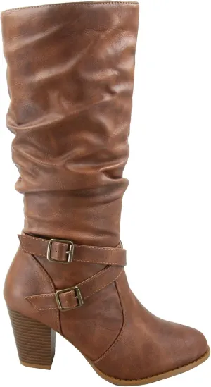Forever Link FZ-Safety-52 Women's Round Toe Chunky Heel Full Zipper Buckles Mid Calf Boots Shoes