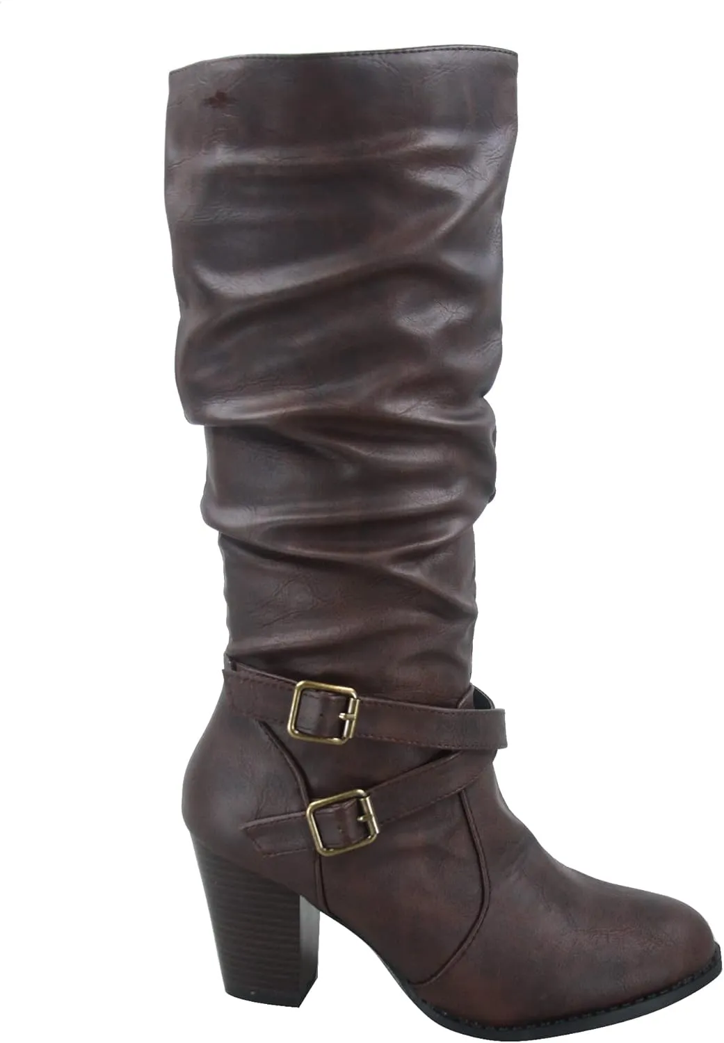 Forever Link FZ-Safety-52 Women's Round Toe Chunky Heel Full Zipper Buckles Mid Calf Boots Shoes