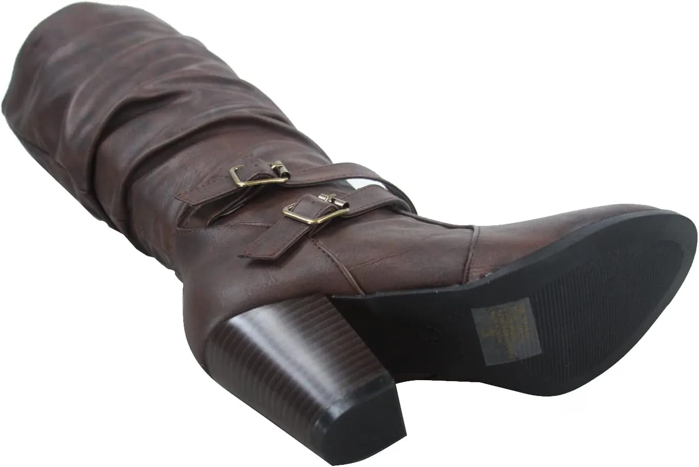 Forever Link FZ-Safety-52 Women's Round Toe Chunky Heel Full Zipper Buckles Mid Calf Boots Shoes
