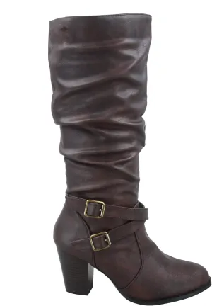 Forever Link FZ-Safety-52 Women's Round Toe Chunky Heel Full Zipper Buckles Mid Calf Boots Shoes