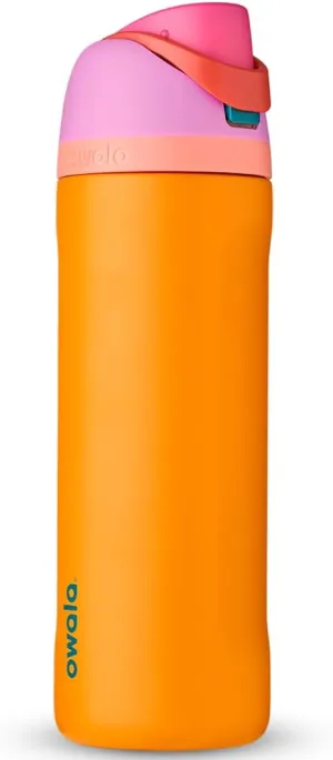 FreeSip Insulated Stainless Steel Water Bottle with Straw for Sports and Travel, BPA-Free, 24-oz, Orchid/Orange (Tropical)