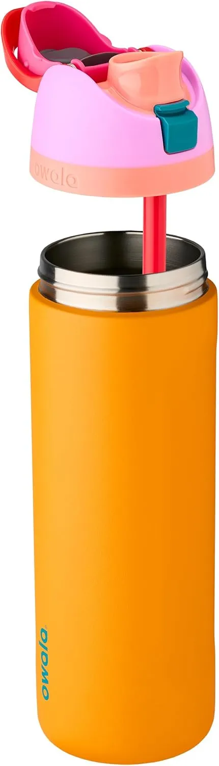 FreeSip Insulated Stainless Steel Water Bottle with Straw for Sports and Travel, BPA-Free, 24-oz, Orchid/Orange (Tropical)