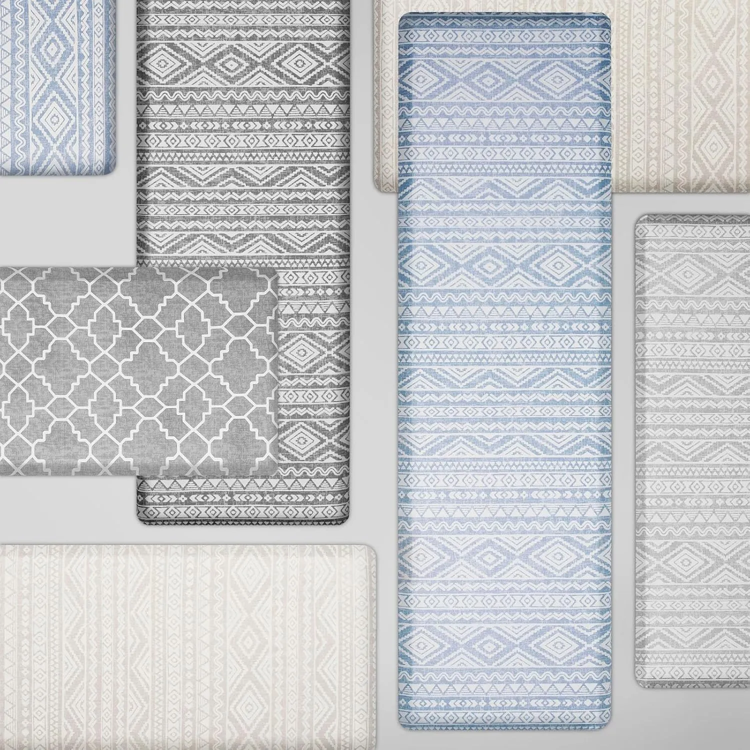 FRESHMINT Boho Kitchen Mat 0.47" Thick Anti-Fatigue Cushioned Kitchen Mats 17.3"x60" for Floor, Long Waterproof Non Slip Comfort Standing Mat Kitchen Rug for Kitchen Decor Sink Office, Light Gray