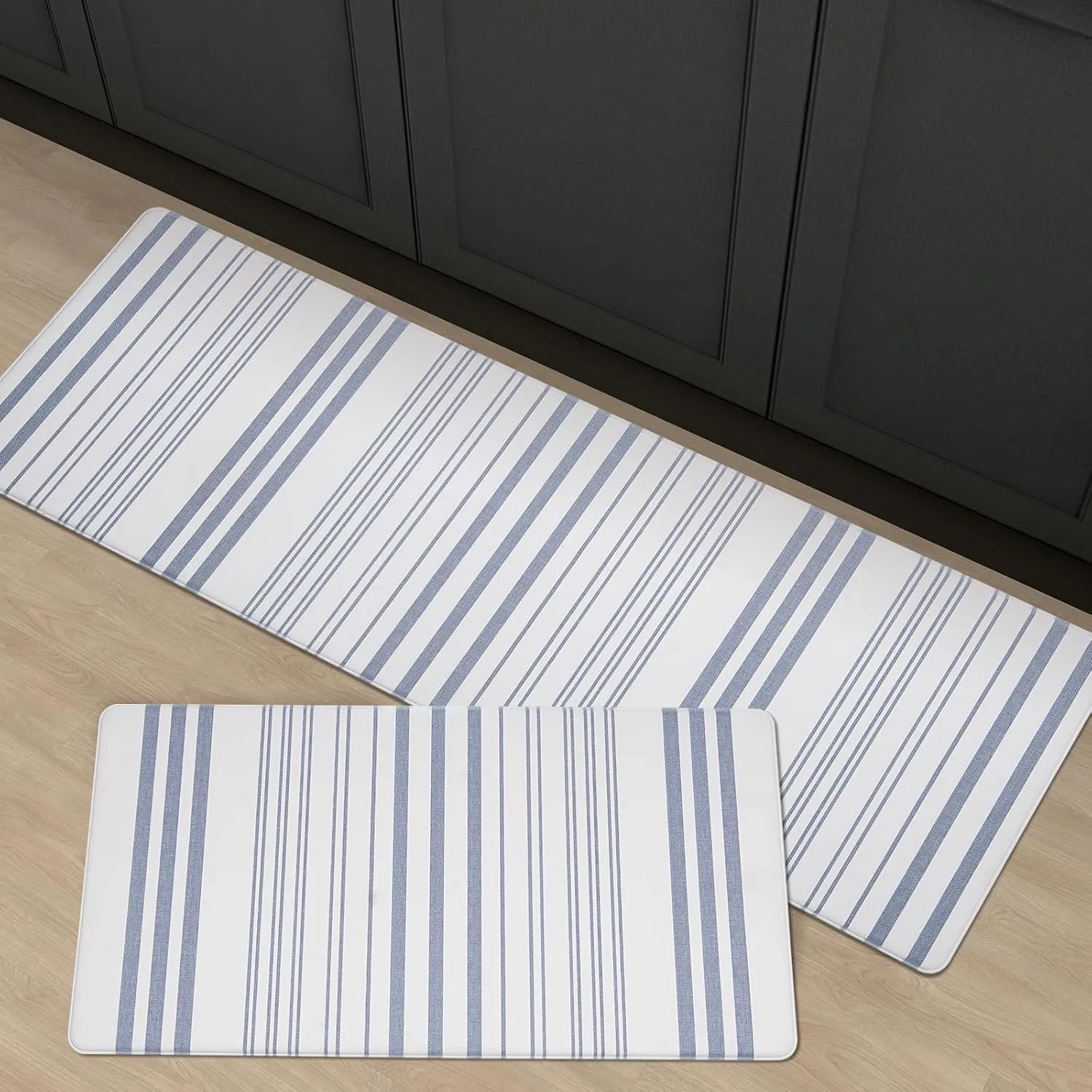 FRESHMINT Farmhouse Stripe Anti-Fatigue Kitchen Mat Set of 2, Cushioned Foam Kitchen Mats for Floor, Waterproof Non Slip Comfort Mat, Modern Kitchen Rug for Kitchen Decor, Sink, Laundry, Office