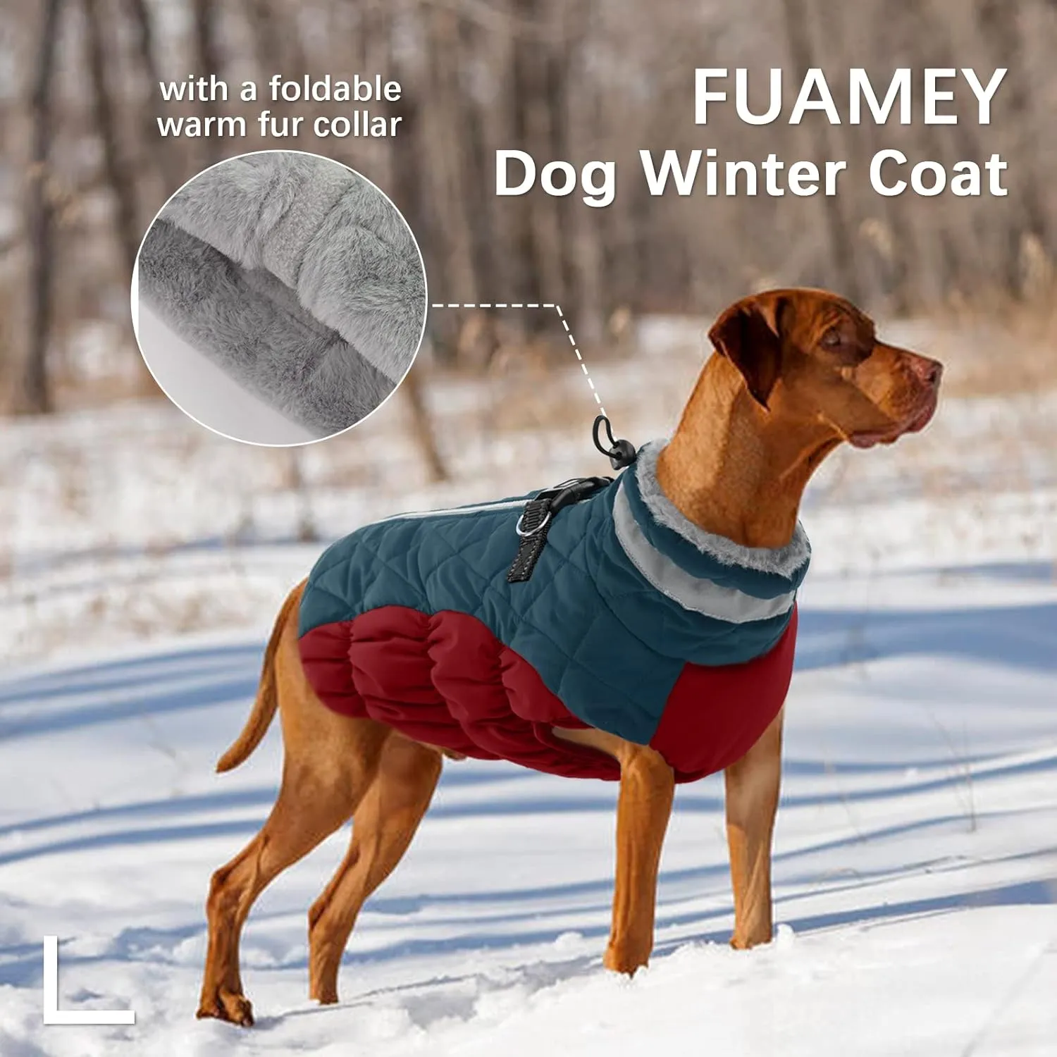 FUAMEY Dog Winter Jacket, Cold Weather Coat with Padded Dog Vest and Harness, Water Resistant Pet Apparel with Back Zipper, Dark Blue, XXXL