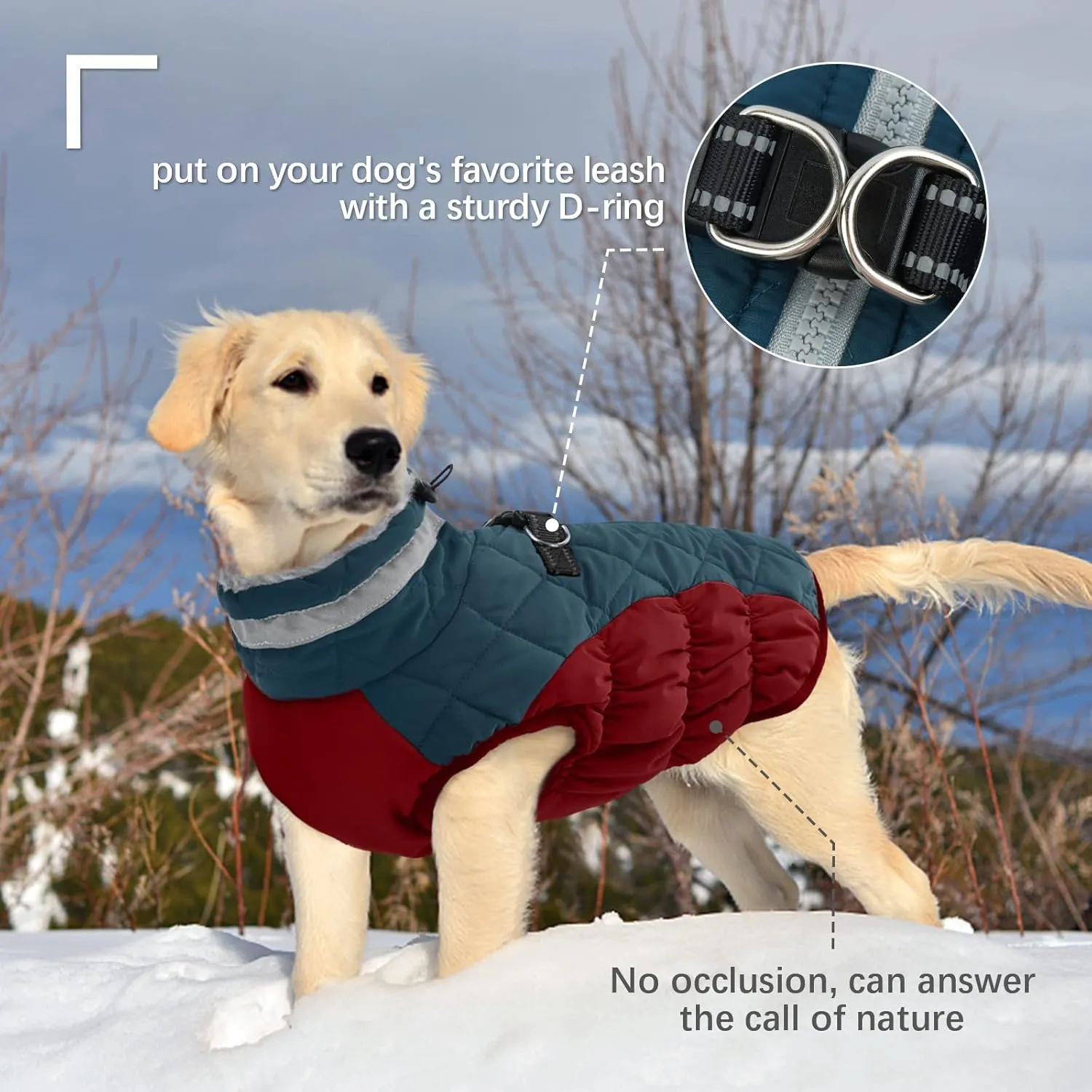 FUAMEY Dog Winter Jacket, Cold Weather Coat with Padded Dog Vest and Harness, Water Resistant Pet Apparel with Back Zipper, Dark Blue, XXXL